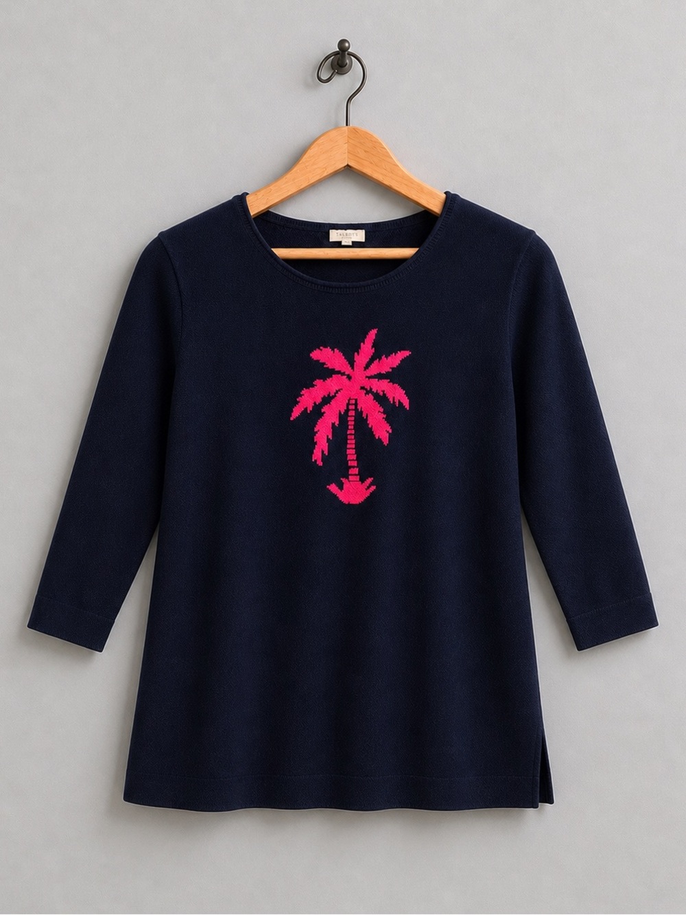 Talbots Navy Palm Tree 3/4 Sleeve Sweater Small